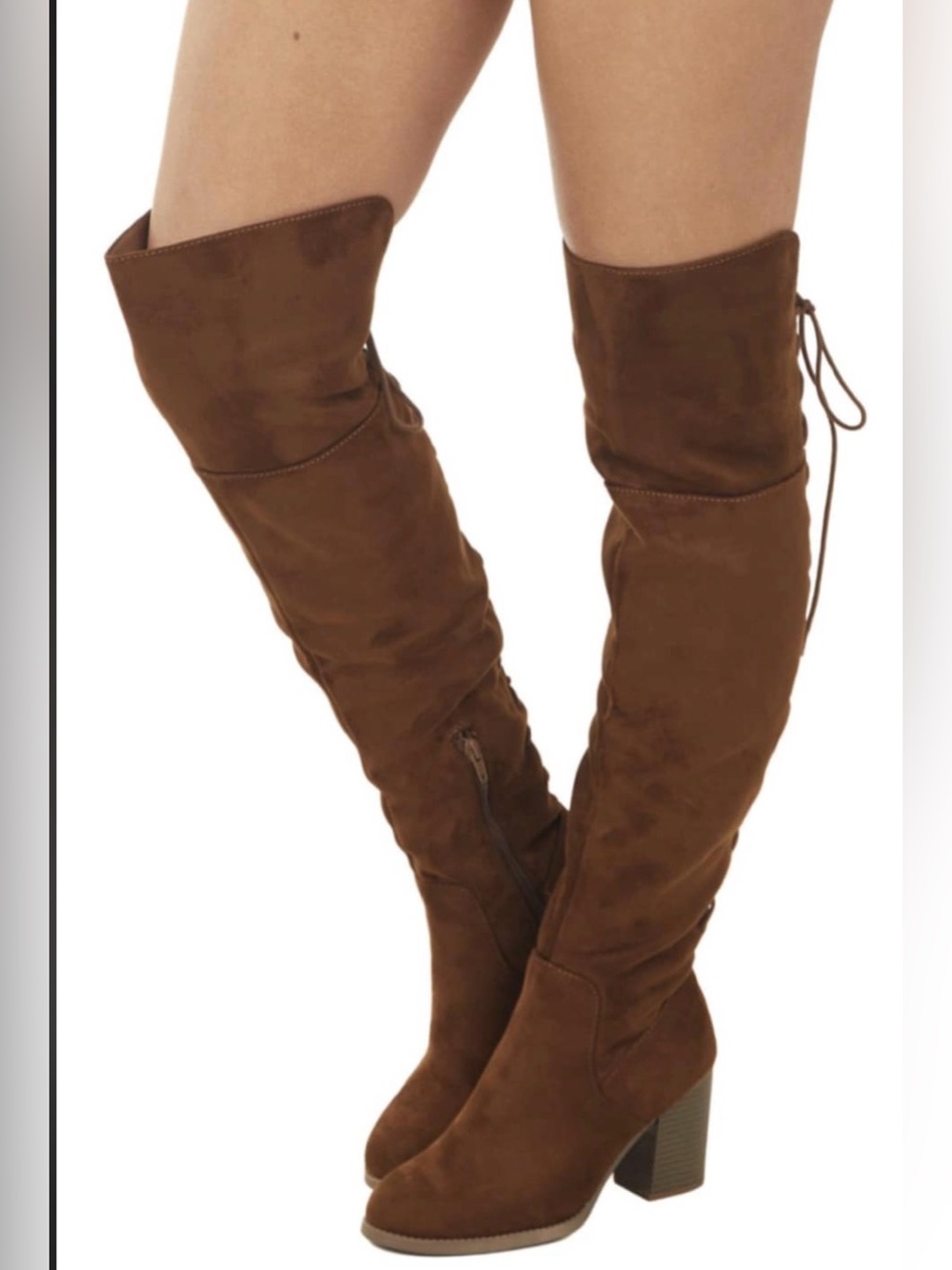 Soda Chestnut Brown Over-the-Knee Block Heel Boots